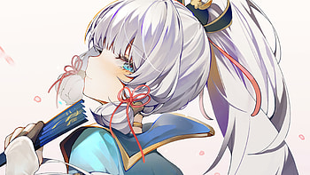 Blue Eyes White Hair Kamisato Ayaka Genshin Impact HD wallpaper
