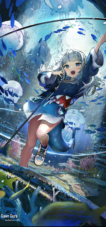 Gawr Gura, art, Hololive, Ocean, fan art, anime HD phone wallpaper