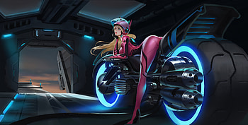 Girl With Tron Bike , artist, artwork, artstation, neon HD wallpaper