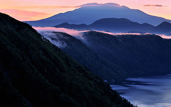 Nature, Mountains, Sea, Night, Fog HD wallpaper