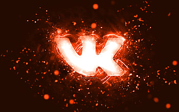 VKontakte orange logo, , orange neon lights, creative, orange abstract background, VKontakte logo, social network, VKontakte HD wallpaper