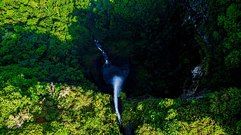 Waterfall, aerial view, green, nature HD wallpaper