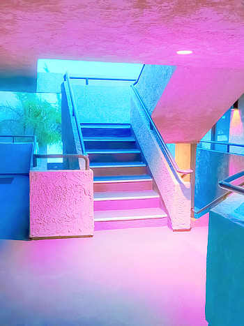 Dream of Solace, magenta, surreal, pink, neon_colors, blue, cyberpunk, retrowave, vaporwave, interior, liminal HD phone wallpaper