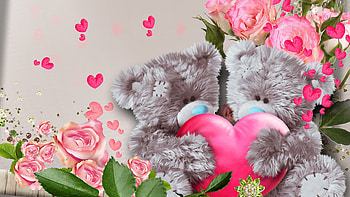 Teddy's Hearts & Roses, plush animal, teddy bear, Valentines Day, roses, love, romance, flowers, heart, sweet HD wallpaper