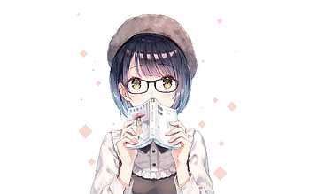 Anime girl, short hair, book HD wallpaper