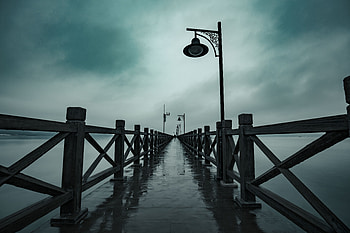 Nature, Lights, Pier, Fog, Lanterns, Moisture, Railings, Handrail HD wallpaper