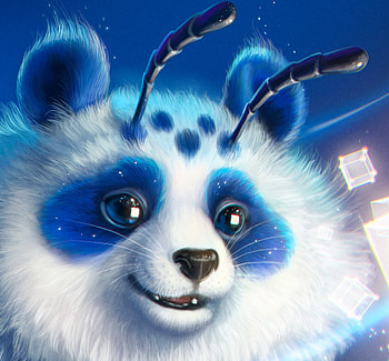 Pandabee, diane ozdamar, panda, blue, white, frumusete, art, cute, gorgeous, superb, fantasy, bee, face HD wallpaper