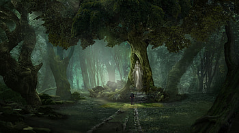 Deitys Garden, fantasy, tree, green, art, garden, winnie wong HD wallpaper