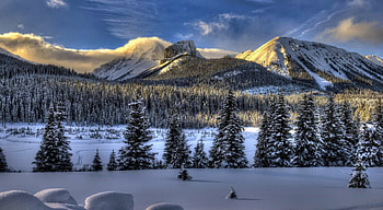 Winter mountain, winter, frost, frozen, glow, peaks, cold, beautiful, nice, pretty, snow, trees, nature, sky, lovely, ice HD wallpaper