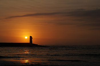 Nature, Sunset, Sea, Sun, Horizon, Lighthouse HD wallpaper