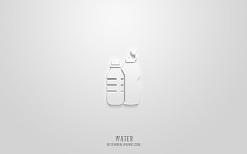 Water 3d icon, white background, 3d symbols, Water, drinks icons, 3d icons, Water sign, drinks 3d icons HD wallpaper