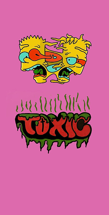 Toxicbart, animad, rojo, grito, simsonp, verde, rosaa, rosado, Simpson, arte, bart HD phone wallpaper