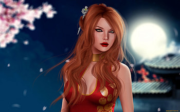 charming fantasy girl, star, charming, sky, redhead, girl, moonnight HD wallpaper