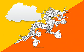 Bhutan map silhouette, Flag of Bhutan, silhouette on the flag, Bhutan, 3d Bhutan map silhouette, Bhutan flag, Bhutan 3d map HD wallpaper