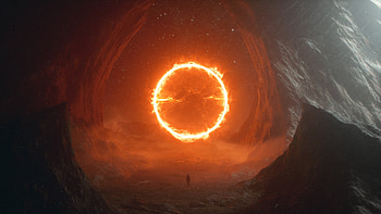 sci fi portal, person, landscape HD wallpaper