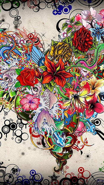 colorful, flower, artistic, heart HD phone wallpaper