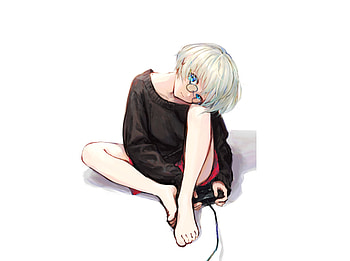 Playing video game, anime girl, minimal HD wallpaper