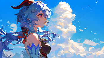 Blue Sky by NosCro, Genshin Impact, Ganyu (Genshin Impact), Anime, horns, blue, blue anime HD wallpaper