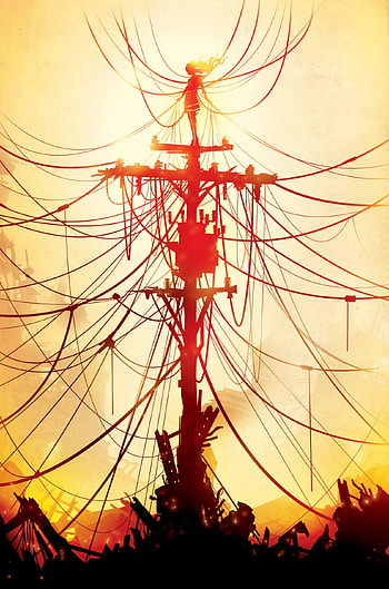 Art, Vector, Shine, Light, Silhouette, Pillar, Post, Wires, Wire HD phone wallpaper
