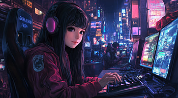 Futuristic Lofi Vibes: of an Anime Girl in Cyberpunk Style, anime girl, lofi, cyberpunk, futuristic HD wallpaper