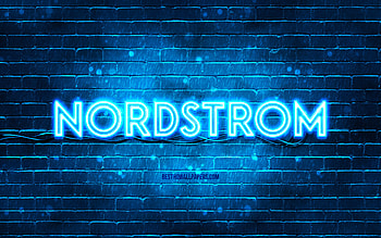 Nordstrom blue logo, , blue brickwall, Nordstrom logo, brands, Nordstrom neon logo, Nordstrom HD wallpaper