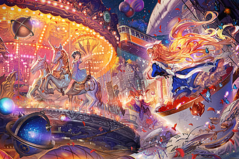 Wonderland, alphonse, horse, girl, anime, alice, luminos, manga, carousel HD wallpaper