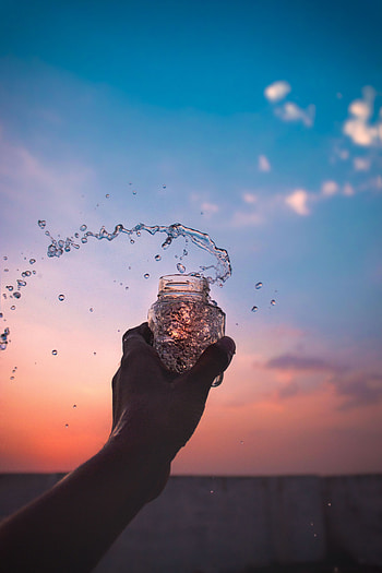 Water, Drops, Bank, Hand, Miscellanea, Miscellaneous, Spray, Jar, Pour, Spill HD phone wallpaper