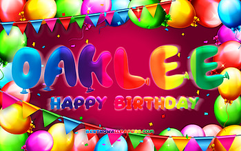 Happy Birtay Oaklee, , colorful balloon frame, Oaklee name, purple background, Oaklee Happy Birtay, Oaklee Birtay, popular american female names, Birtay concept, Oaklee HD wallpaper