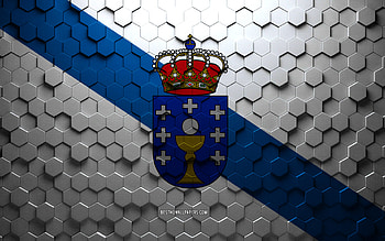 Flag of Galicia, honeycomb art, Galicia hexagons flag, Galicia 3d hexagons art, Galicia flag HD wallpaper
