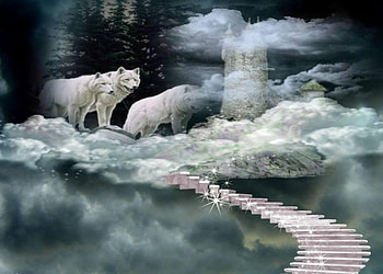 take us home, wolves, clouds, trees, sky, castle, wolf HD wallpaper