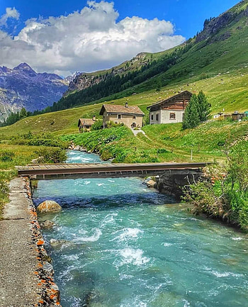 Swiss river, cloud, sky HD phone wallpaper