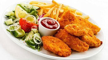 Chicken fillet and fries, Finger-licking good, Tasty combo, Dip and enjoy HD wallpaper