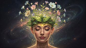 Cosmic Bloom —, Woman, Flower Crown, Portrait HD wallpaper