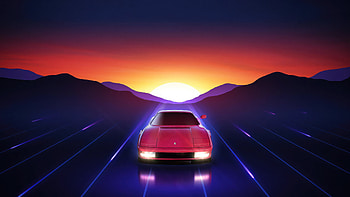 Testarossa Sunrise, cars, sunset, mountains, car, mountain, artist, artwork, art, digital-art HD wallpaper