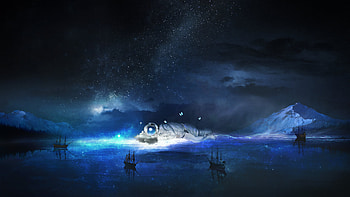 Ships, astronaut, fantasy, art, night, sky HD wallpaper