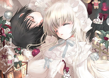 Sweet Dream, cute, present, gingerbread, gift, long hair, holiday, short hair, male, female, sleep, sweet, merry christmas, girl, romance, black hair, candy, kawaii, anime girl, boy, anime, christmas, love, white hair, romantic, lovely HD wallpaper
