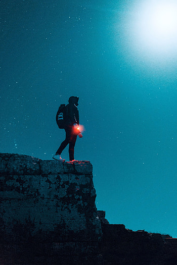 Dark, Shine, Light, Starry Sky, Human, Person, Elevation HD phone wallpaper