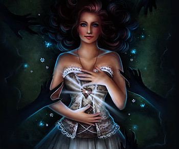 Heart, girl, fantasy, lights HD wallpaper