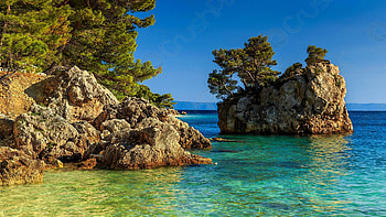 Stunning Croatian Coast at the Adriatic Sea, trees, sky, clear, water, rocks HD wallpaper