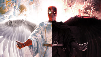 Deadpool Devil And Angel, once-upon-a-deadpool, deadpool, superheroes, devil, angel, poster, deviantart, 2018-movies HD wallpaper