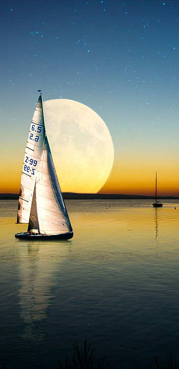 Sail boat travels, Moon sailing, Sunset , Boating HD phone wallpaper
