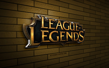 League of Legends 3D logo, , LoL logo, brown brickwall, creative, brands, League of Legends logo, LoL, 3D art, League of Legends HD wallpaper