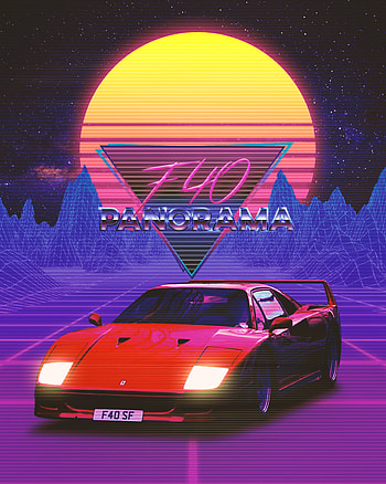 Ferrari F40, retro, 80s, sun, vaporwave HD phone wallpaper