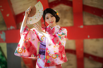 Geisha, lady, pretty, fan HD wallpaper