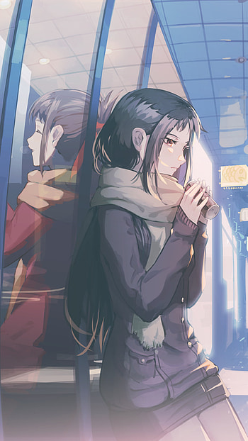 Kaguya Shinomiya - Scarlet Eyes, Scarf & Jacket ( ), scarf, red eyes, black hair, Kaguya Shinomiya, Kaguya-sama: Love is War, Anime HD phone wallpaper