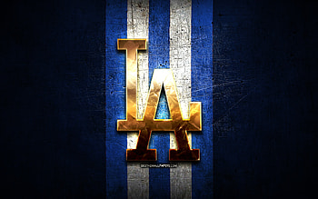 Los Angeles Dodgers emblem, MLB, golden emblem, blue metal background, american baseball team, Major League Baseball, LA Dodgers, baseball, Los Angeles Dodgers HD wallpaper