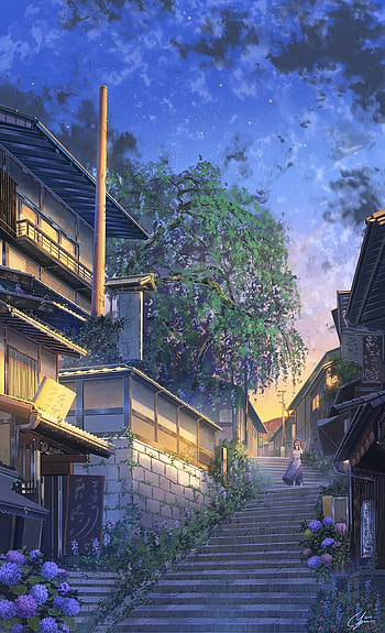 Anime Scenery, cloud, sky, Aesthetic, Background, Scenic HD phone wallpaper
