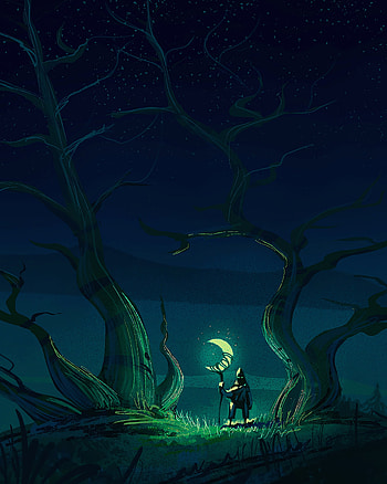 Art, Trees, Night, Moon, Glow, Wanderer HD phone wallpaper