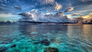 amazing seascape in the maldives, sea, clouds, ship, clear water HD wallpaper