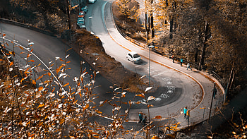 Autumn Road Orange Leaves Fallen Cars Peoples Walking , autumn, artist, artwork, digital-art, road HD wallpaper